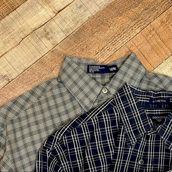 Men's Haggar & Dockers Medium Check Button Up Shirt 2 Pack Set Office - Picture 16 of 16